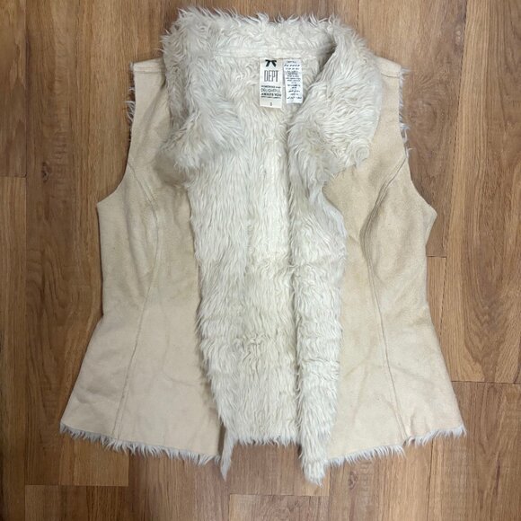 DEPT Boho Faux Fur Vest – Size Small | Tan Suede & Cream Sherpa Western Cowgirl - Picture 3 of 8